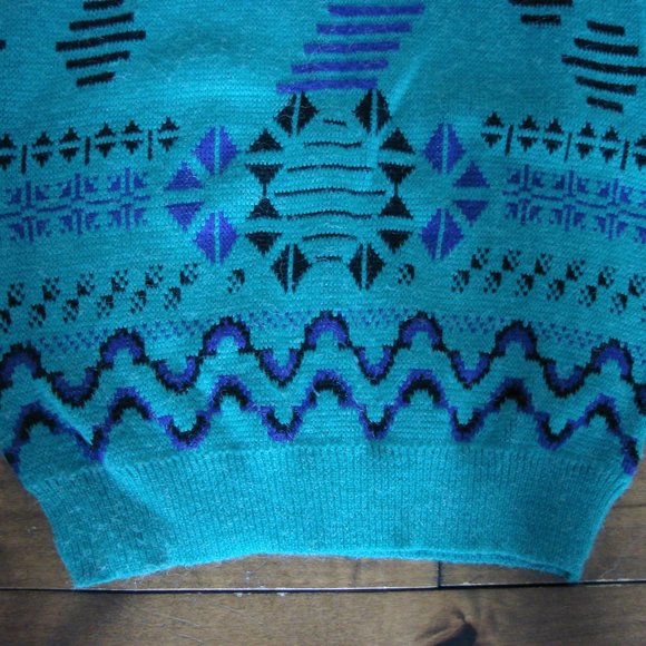 Vintage Green Purple Black Unbranded Geometric Shoulder Pads Crewneck Sweater - Picture 9 of 11